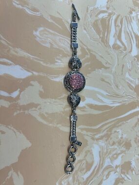 Silver-Tone Bracelet with Pink Crystal Pavé and Heart Accents